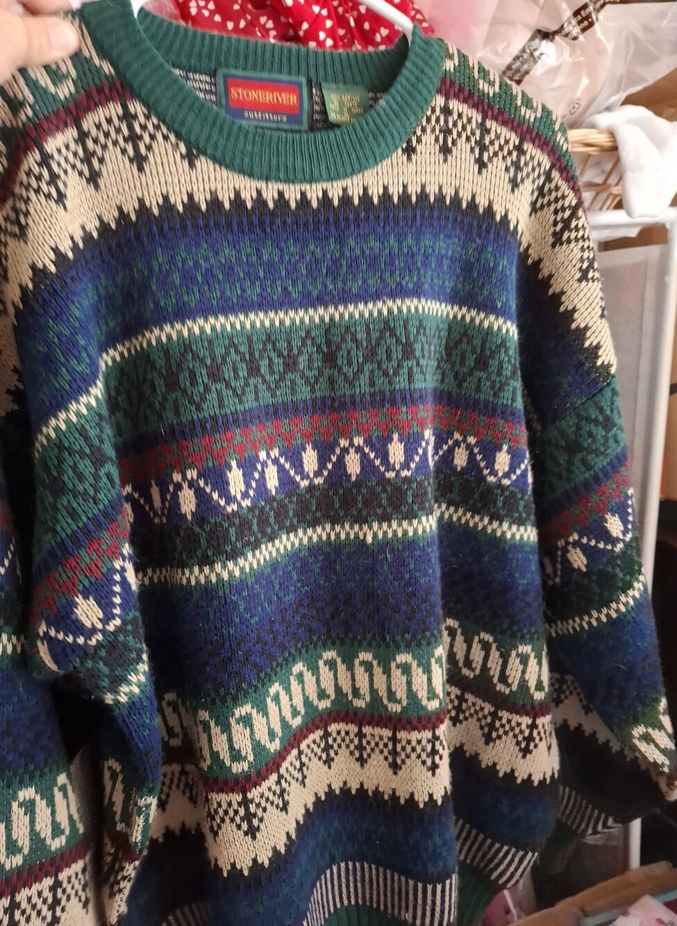 Multicolor Fair Isle Crewneck Sweater - Green/Blue